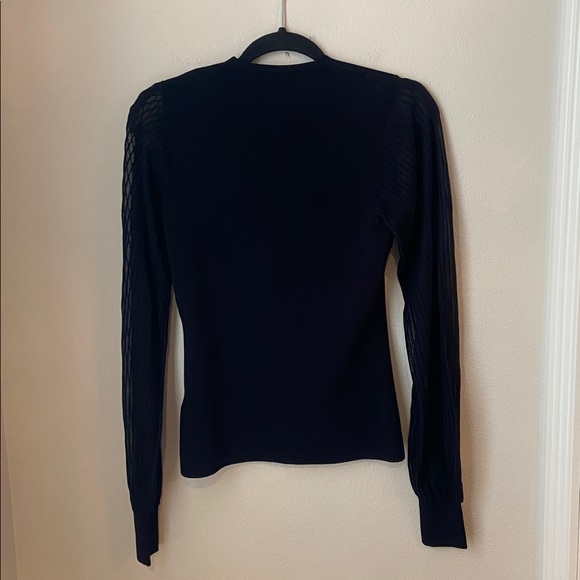 NWT Reiss Savannah Black V Neck Sheer Pleated Sleeve Knit Top Size M $240 - Picture 5 of 7